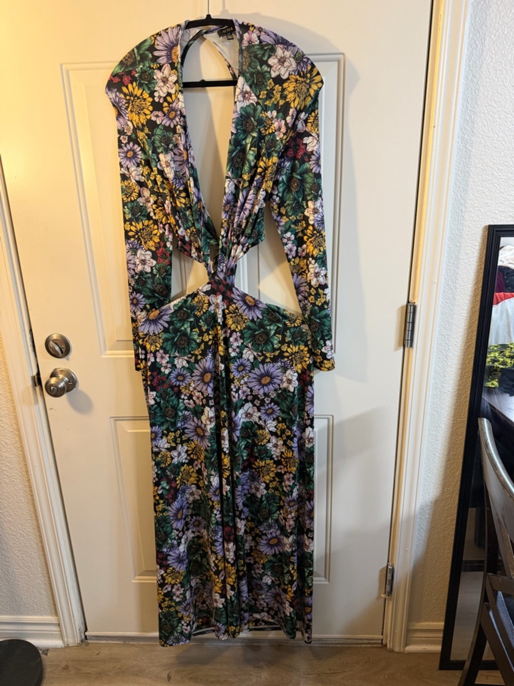 AFRM Floral Cutout Long Sleeve Maxi Dress Size Large Open Back